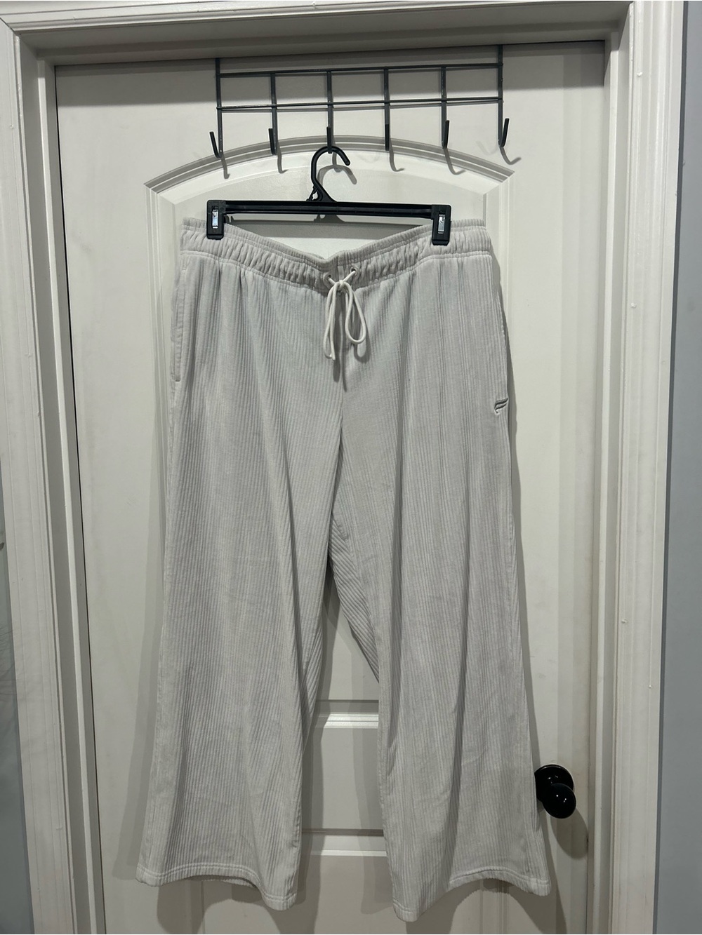 Fabletics Light Gray Corduroy Wide-Leg Drawstring Pants